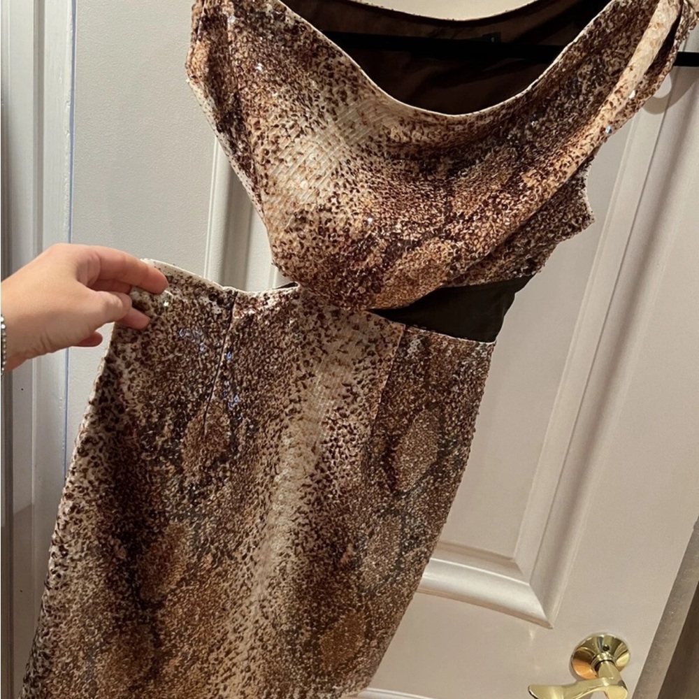 Chic One Shoulder Snake Print Sequinced Dress